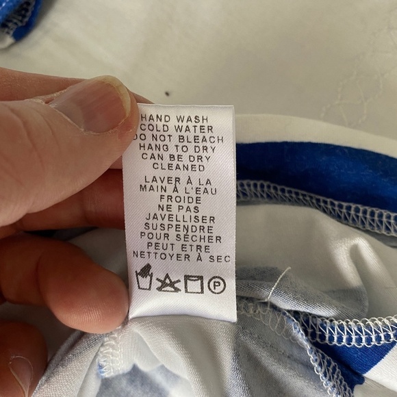 Melanie Lyne Women's Short Ruffled Sleeve Blue + White Stipe T-shirt Size Medium - Picture 7 of 10